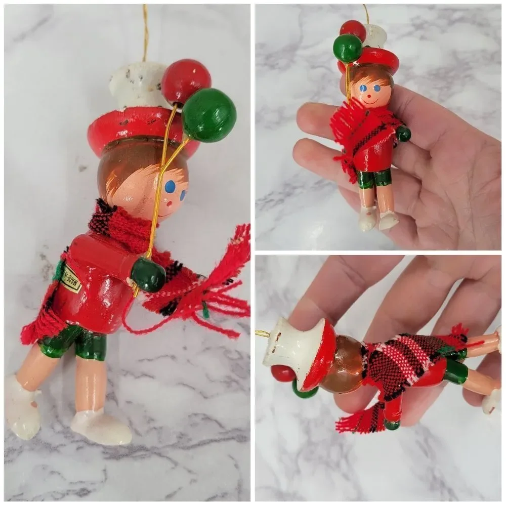 Vintage Colorful Wooden and Metal Christmas Ornaments Set